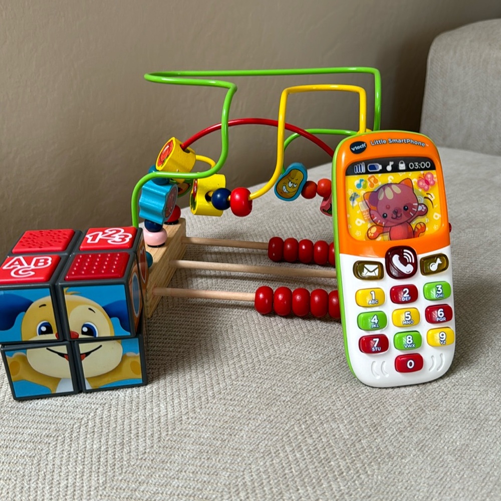 3 toddler toys for sale Montessori, Vtech, fisher price